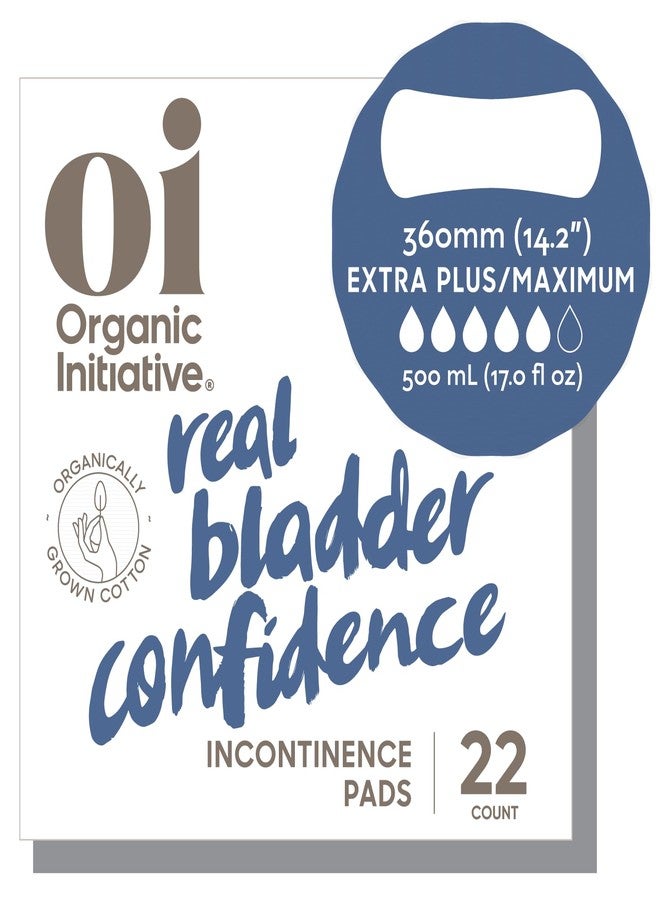Oi | Organic Initiative Incontinence Pads, Organic Cotton Topsheet, Odor Control, Breathable and Hypoallergenic, Absorbs up to 17 floz, Suitable for Postpartum, Extra Plus/Maximum (14.2") 22 Pads - Image 1
